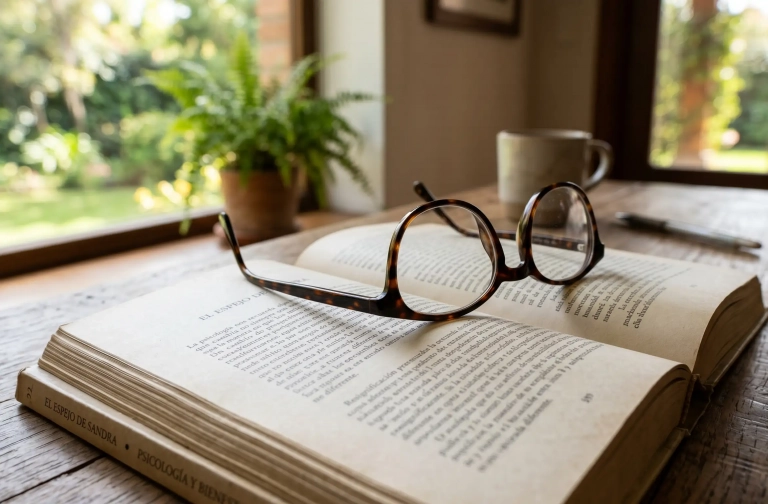 Gafas sobre un libro que representan la capacidad de ver la vida con nuevos ojos.