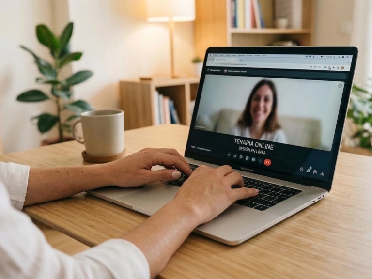 Sesión de psicología online mediante videollamada, ofreciendo flexibilidad terapéutica desde Granada a cualquier lugar.