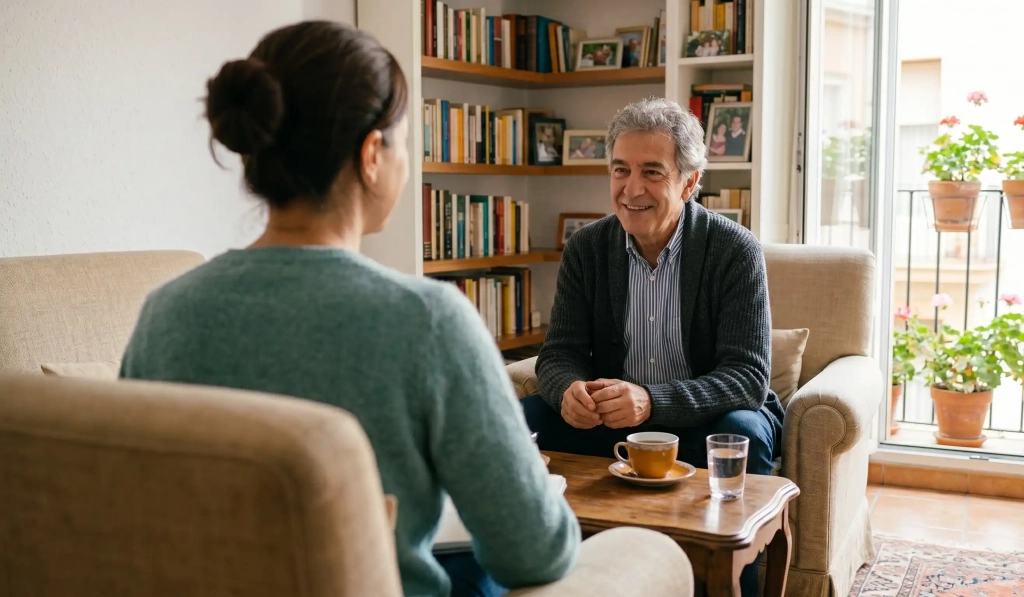 Psicóloga ayudando a una persona a gestionar los cambios de la edad y la salud.