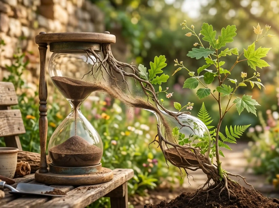 Metáfora de cómo el tiempo de descanso ayuda al crecimiento personal y emocional.